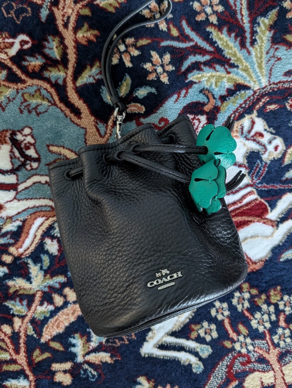 Coach Black Pebbled Leather Mini Drawstring Bucket Bag Wristlet